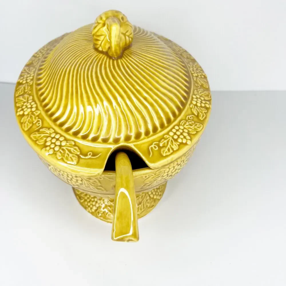 Mustard Yellow California Pottery 782 Soup Tureen Bowl, Lid And Matching Spoon